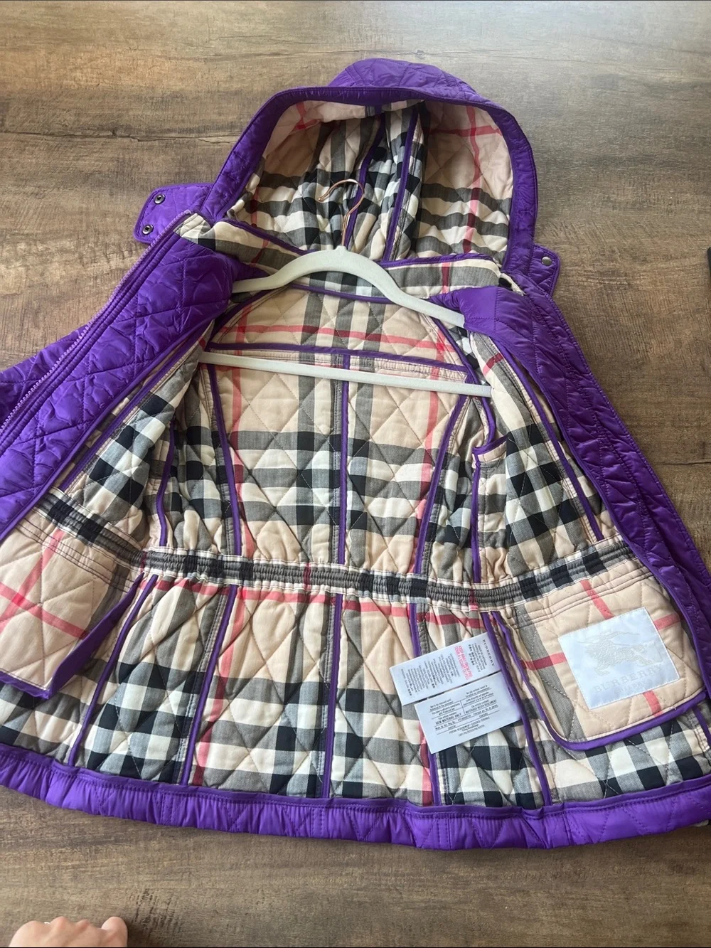 Burberry Girls' Quilted Hooded Jacket in Purple